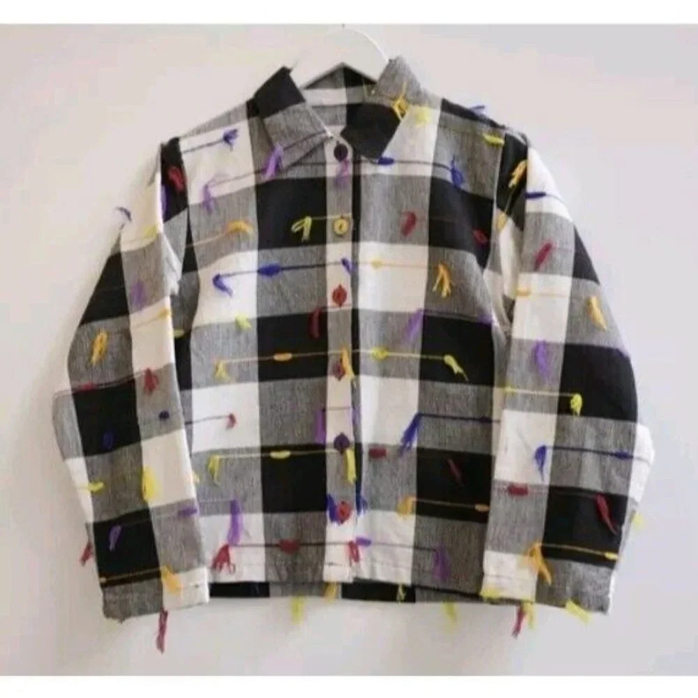 VTG 90s Drapers and Damons M Gingham Checkered Colorful Jacket Coat Button Up - Picture 4 of 13